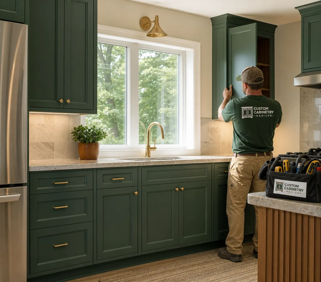 Bright Madison kitchen with newly installed custom cabinets and precise finished details